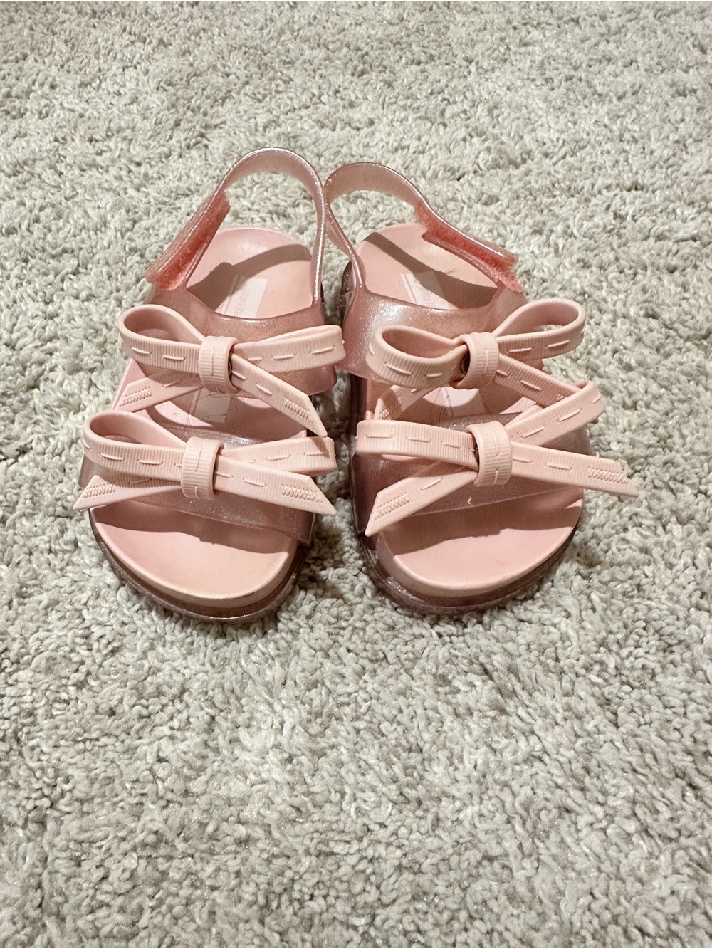 Kids Mini Melissa Pink Bow Strap Jelly Sandals